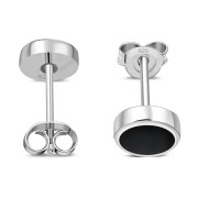 Black Onyx Round Silver Earrings - e365